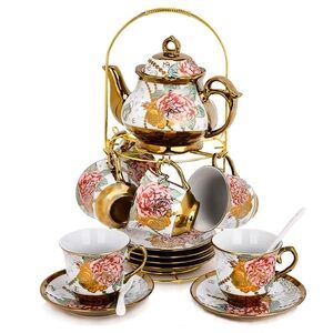 Elegant Floral Tea Set with Gold Accents